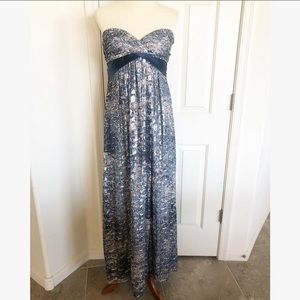 BCBG Metallic Print Silk Bandeau Gown